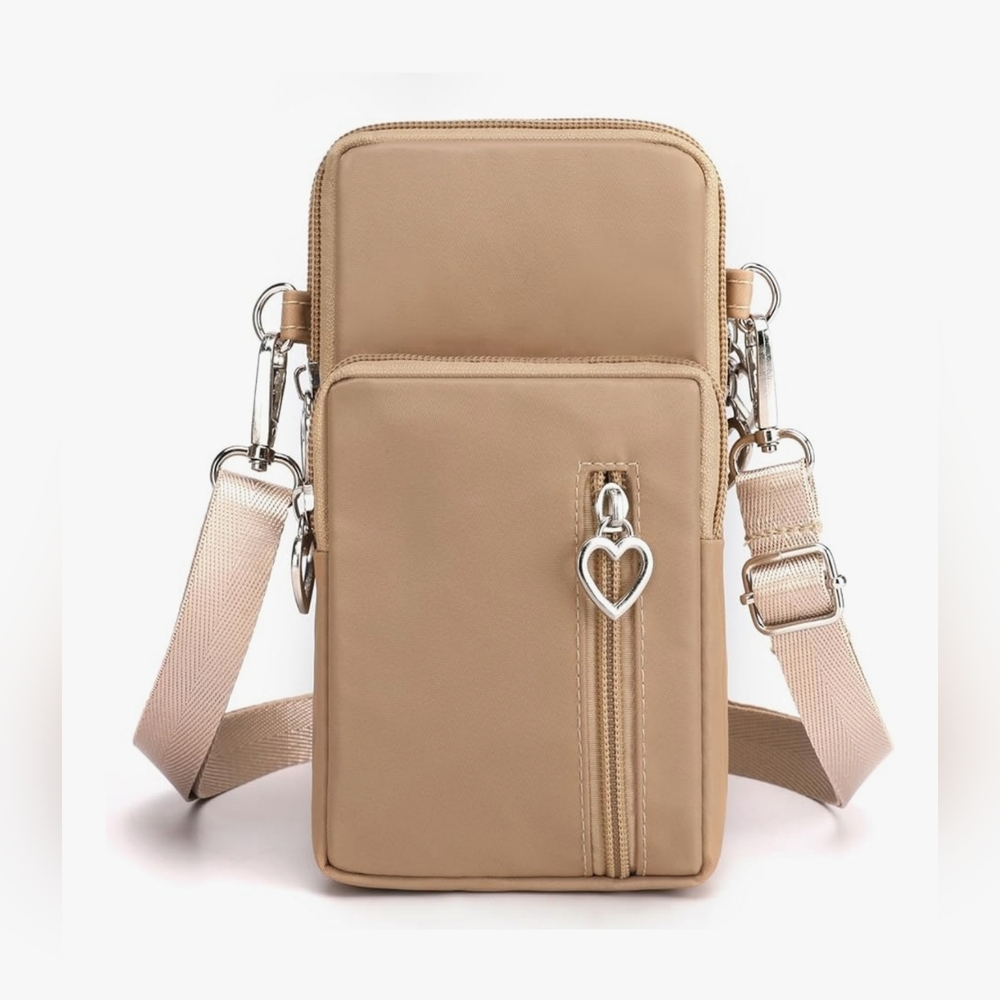 Tan Crossbody Bag with Heart Charm‎